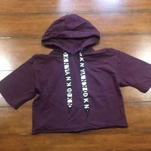 DKNY burgundy cropped short sleeve hoodie activewear